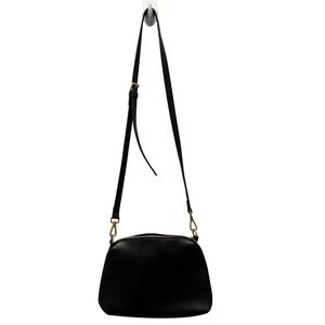 Melie‎ Bianco Black Faux Leather Dome Crossbody Bag Gold Tone Hardware